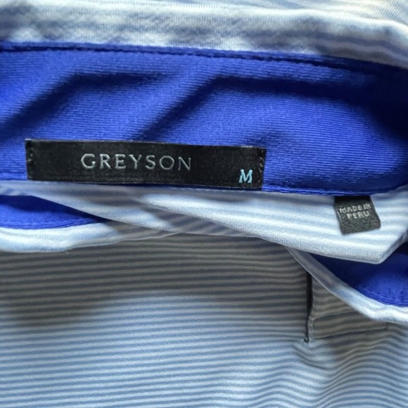 LNWOT Greyson SS Polo Shirt Golf Tour Striped Blue Medium Men - Picture 5 of 8